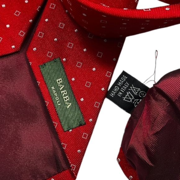 BARBA XL SEVENFOLD Red Geometric Silk LUXURY Tie HANDMADE ITALY - Picture 4 of 6